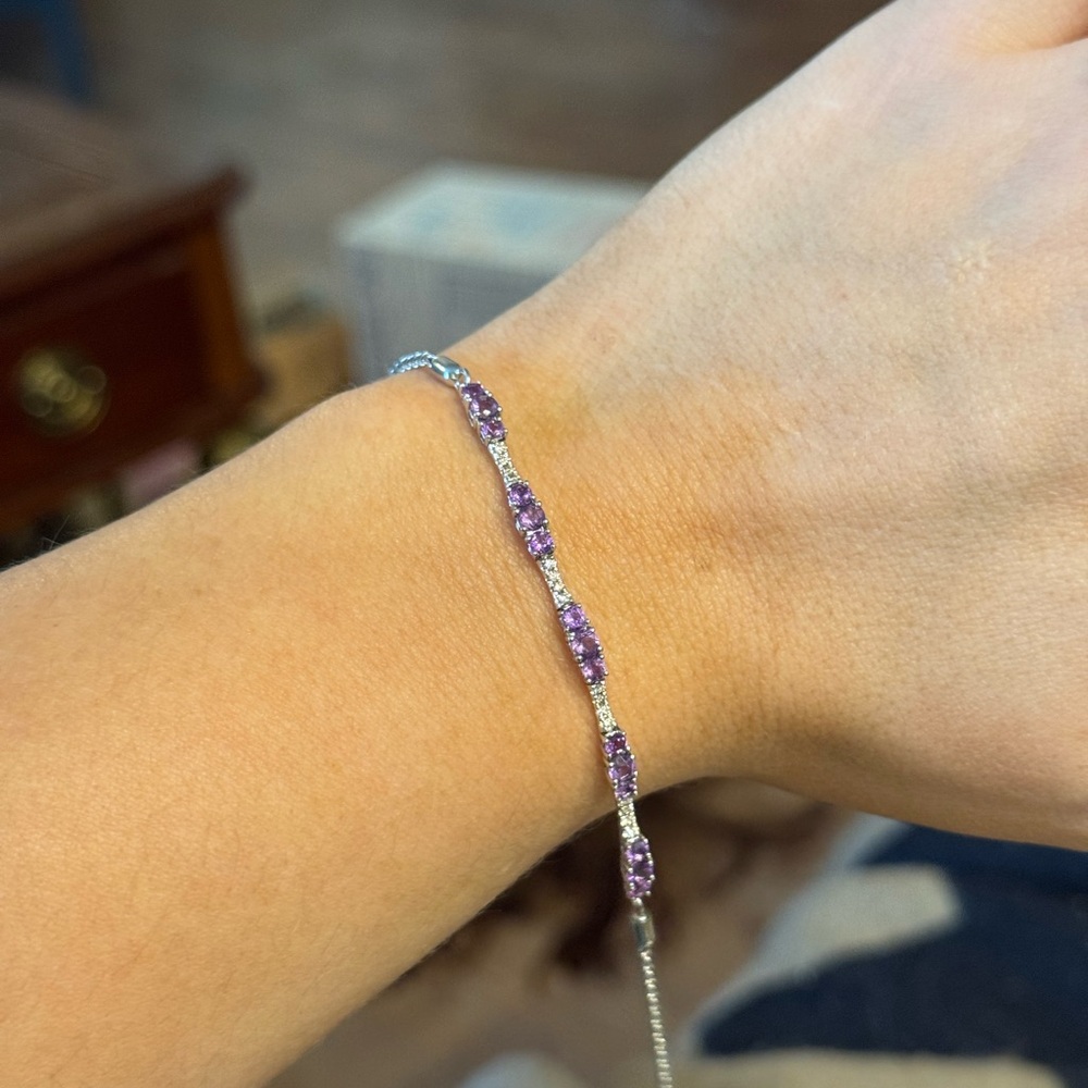 Custom Levian 14kt White Gold Amethyst and Diamond Tennis Bracelet
